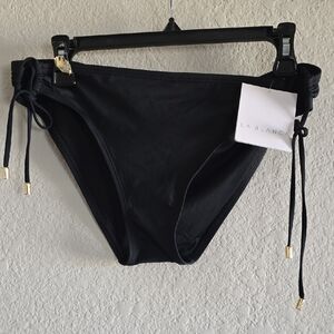 La Blanca Black Side-Tie Bikini Bottoms with Gold-Tone Tips